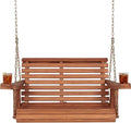 Amish Casual Heavy Duty 700 Lb Capacity Porch Swing with Cupholders (3 Foot, Cedar Stain) – Wooden Outdoor Roll Back Swing with Hanging Chains – Amish Made in the USA
