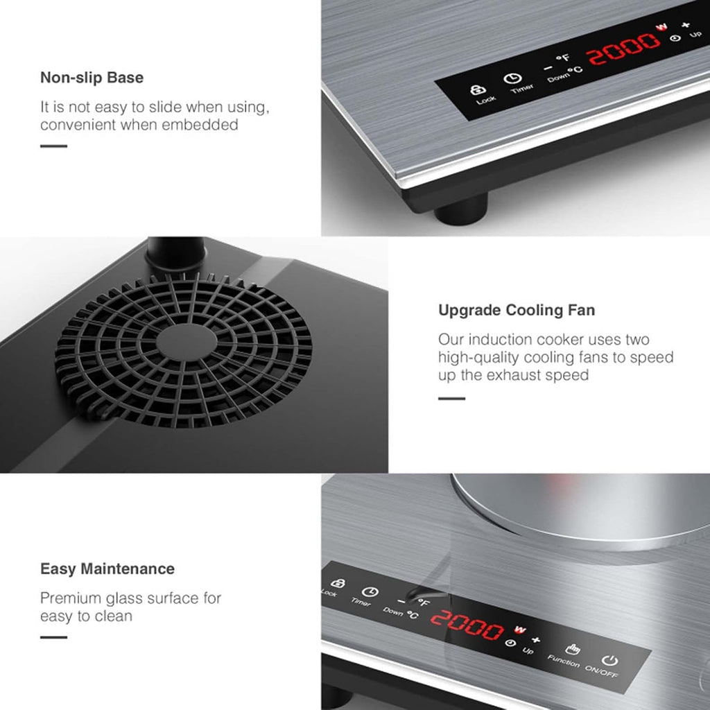 23.6Inch Portable Induction Cooktop with 2 Burners, 9 Power Levels (2000W*2), Timer (1Min-180Mins)/Child Lock-Over-Heat Protection-Sensor Touch