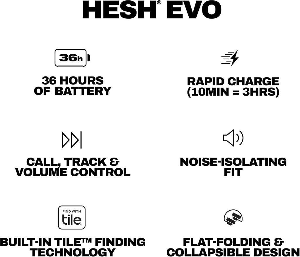 Skullcandy Hesh Evo Wireless Over-Ear Bluetooth Headphones, Noise Isolating, Up to 36 Hours Battery, Foldable Lightweight Design, Microphone for iPhone Android - True Black