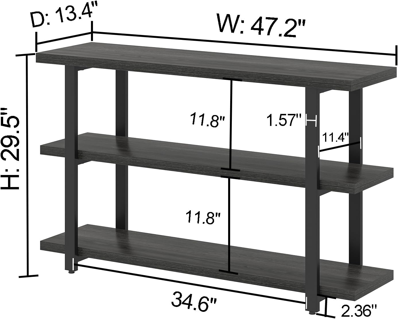 FOLUBAN Entryway Table, Wood Sofa Table with Storage Shelves for Living Room, Modern Console Table for Hallway, Entrance, or Behind Couch, Dark Gray, 47 Inch