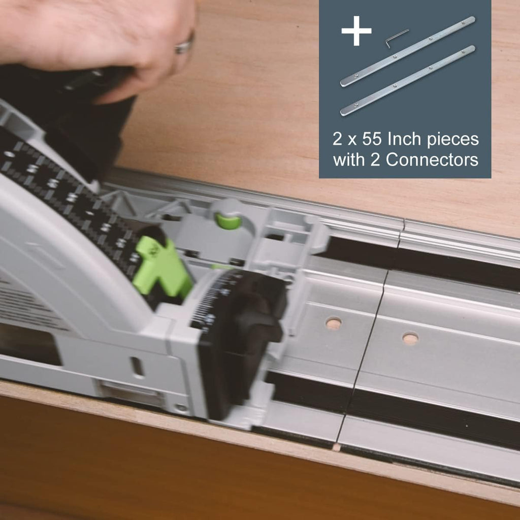 POWERTEC 110' Track Saw Guide Rail Kit and Router Guide for Makita and Festool Compact Router and Plunge Router, Includes 2PK 55' Guide Rails and Connectors (72079)