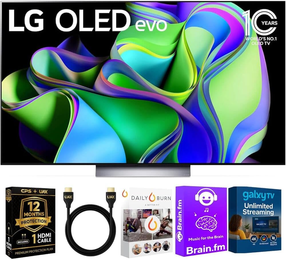 LG OLED83C3KIT1 83 inch OLED C3 HDR 4K Smart OLED TV Bundle - 120 HZ Refresh Rate + UAX 4K HDMI 2.0 Cable + CPS 24 Mon