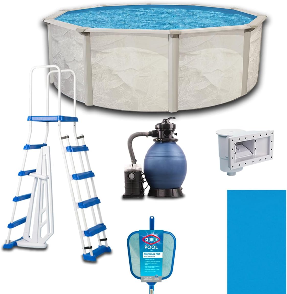 WaterThat Steel Frame Above-Ground Pool Kit, DIY Family Size Backyard Pool with Sand Filter Pump, Ladder, Liner, Skimmer, and Net (Boulder, 15' x 52')