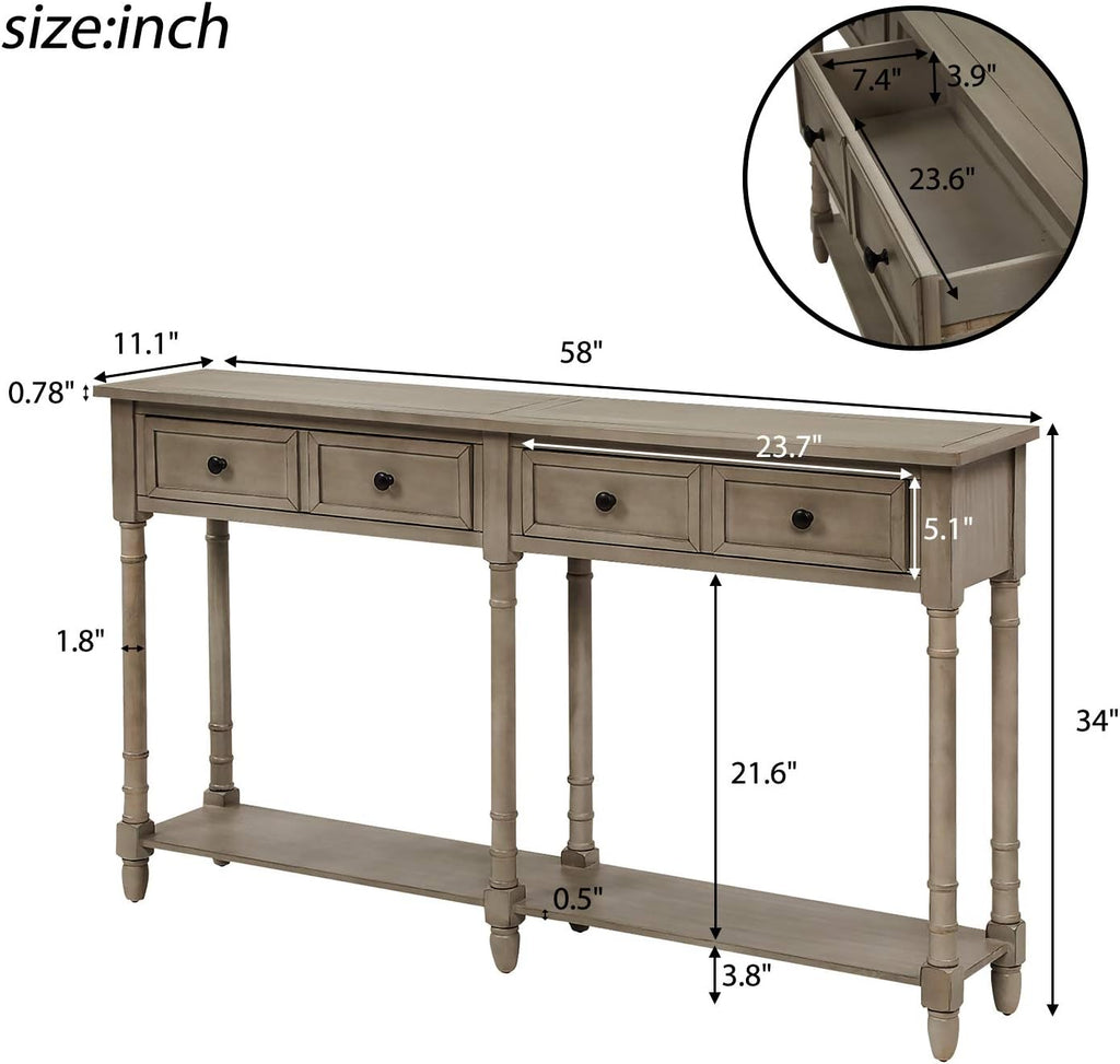 Merax Console Table Sofa Table with Two Storage Drawers and Bottom Shelf for Living Room, Entryway, Easy Assembly (Grey Wash)