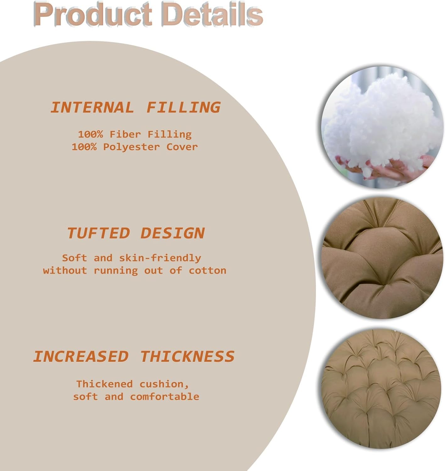 Indoor Outdoor Papasan Chair Cushion, Bucket & Moon Comfy Round Cushion, Tufted Wicker Hanging Egg Chair Cushion for Garden, Living Room, Bedroom