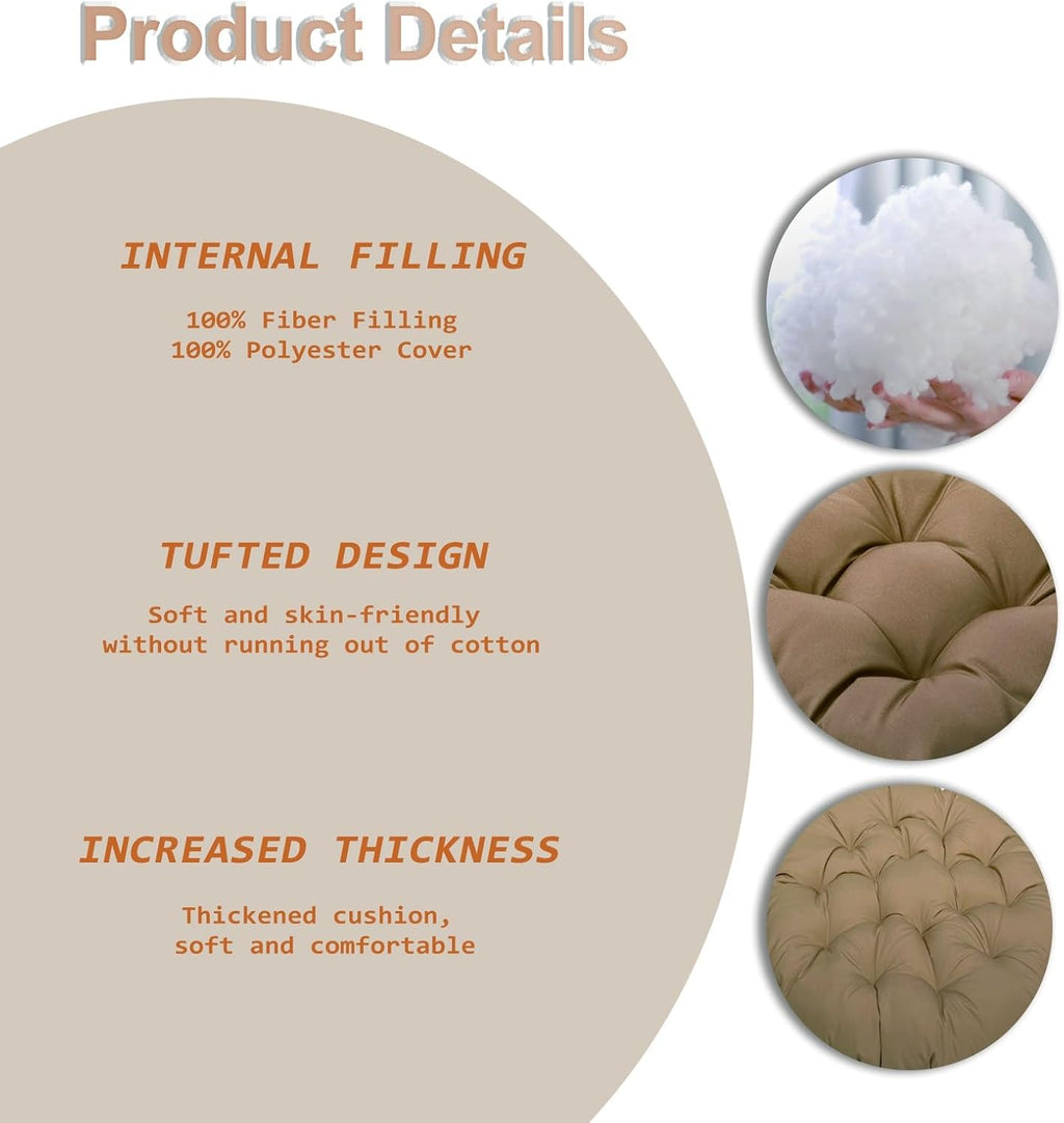 Indoor Outdoor Papasan Chair Cushion, Bucket & Moon Comfy Round Cushion, Tufted Wicker Hanging Egg Chair Cushion for Garden, Living Room, Bedroom