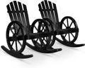 Outvita Adirondack Rocking Chair Set of 2, Wood Wagon Rocker, Outdoor Wooden Carbonized Lounge Chairs with Wheel Armrest for Garden Patio Country Porch(Black