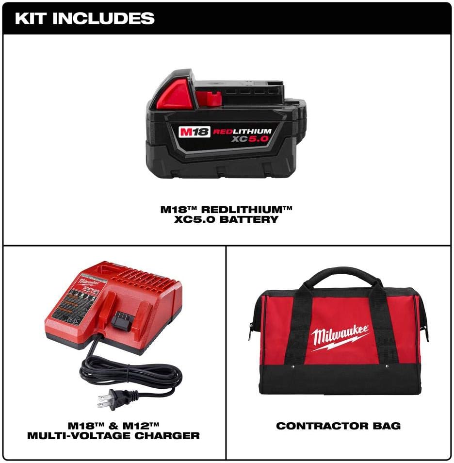 Milwaukee M18 18-Volt Lithium-Ion 5.0 Ah Battery and Charger Starter Kit with Tool Bag
