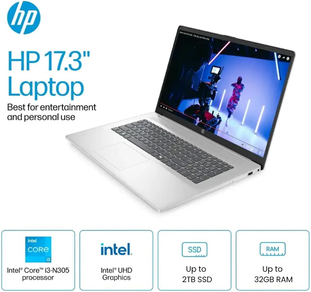 HP 17 Business Laptop Computer - 17.3' HD+ IPS Display, Intel 8-Core i3-N305(Up to 3.8GHz), Ai Copilot, Intel UHD Graphics, Win 11 Pro, Wi-Fi 6, for Work or Study, w/Accessories(32GB RAM | 1TB SSD)