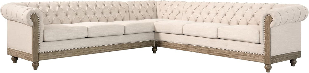 Merax Chesterfield Sofa, Retro Upholstered 6 Seater Rolled Arm Couch for Living Room Bedroom Office, Beige
