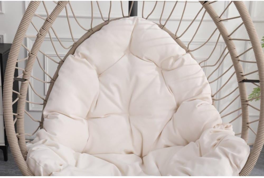 Outdoor Egg-Shaped Hanging Chair with Stand Patio Wicker Swing for Garden Relaxation Indoor Rocking Chair Comfortable Hammock Style (Beige Gray+White + HDPE)