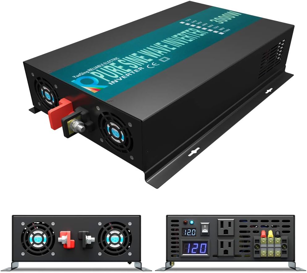 WZRELB 3000W 12V 120V DC to AC Pure Sine Wave Solar Power Inverter with Remote Control Switch