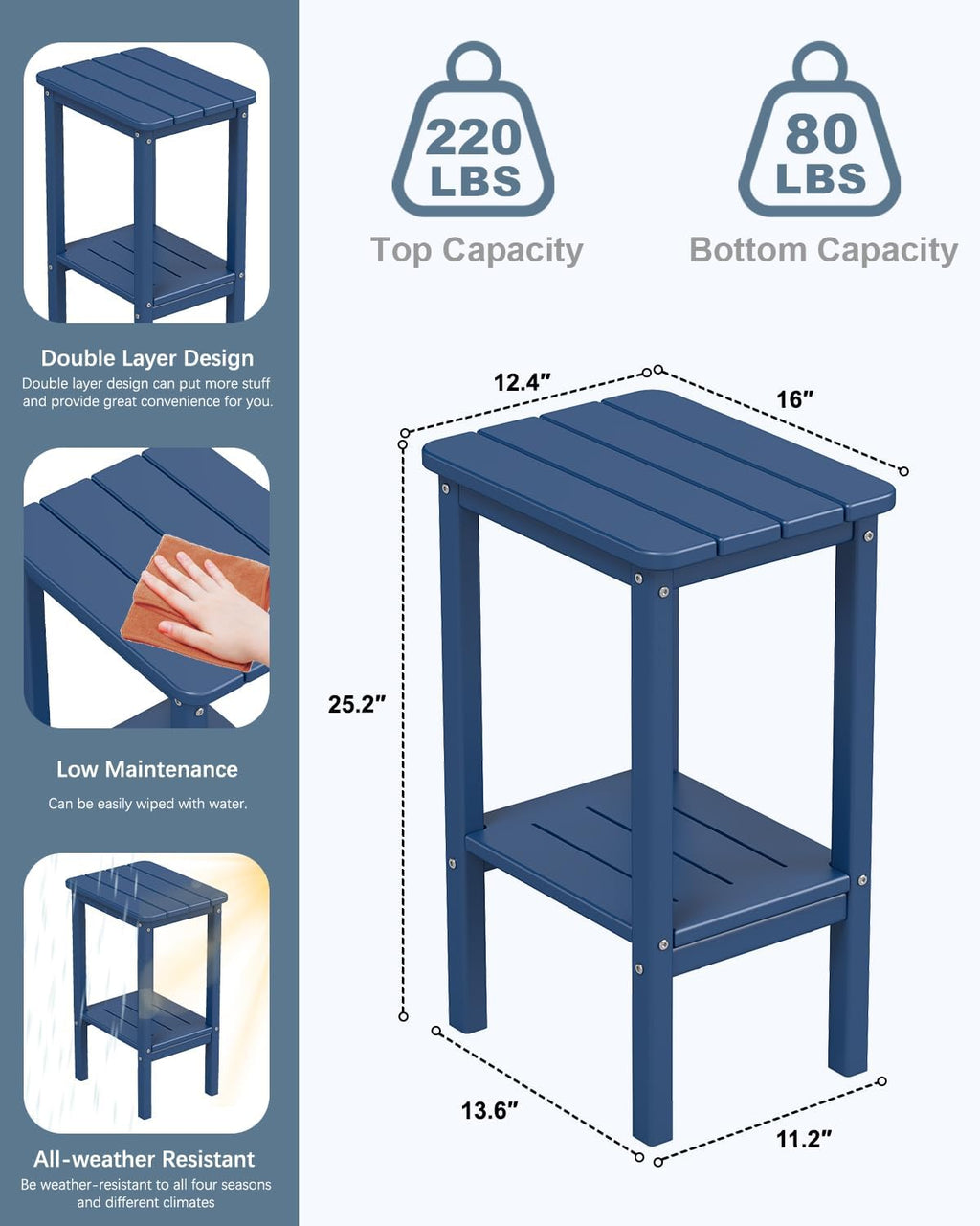 NAVINE 3-Piece Outdoor Rocking Chair Set, Oversized Porch Rocking Chair Set of 2 with Side Table, HDPE High Back Patio Rocking Chair, Suitable for Patio, Porch, Backyard, Navy Blue