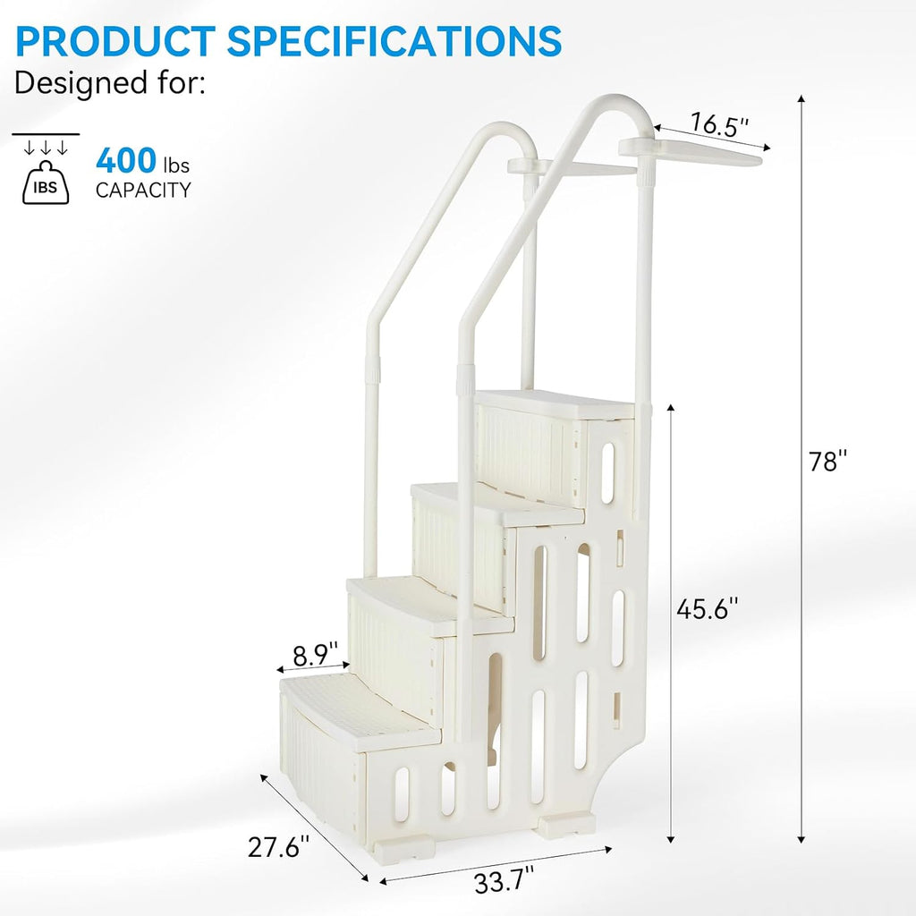 Outvita 4 Steps Heavy-Duty Safety Pool Ladder for 48' to 54' Above Ground Swimming Pools with Non-Slip Heavy Duty Steps, 400lbs Capacity, Stair Entrance with Handrails(Beige)