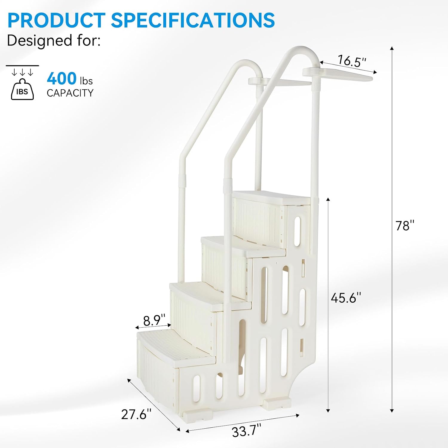 Outvita 4 Steps Heavy-Duty Safety Pool Ladder for 48' to 54' Above Ground Swimming Pools with Non-Slip Heavy Duty Steps, 400lbs Capacity, Stair Entrance with Handrails(Beige)
