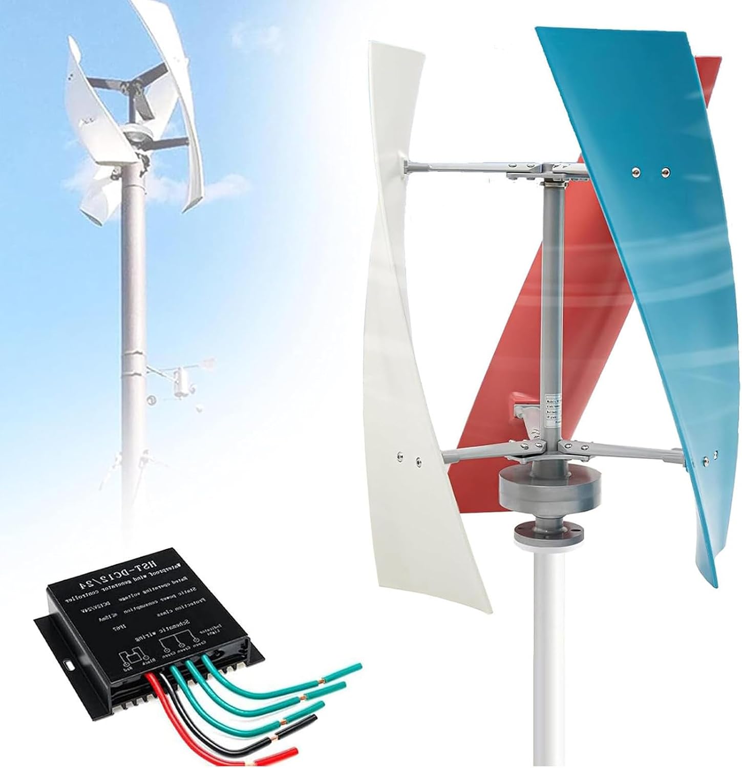 Wind Turbine Home Use Horizontal Generator Kits Blades with Controller to Charge Batteries Off Generator,3000W/5000W Wind Turbine Generator Kit, 12V/24V/48V Vertical Maglev System with 3 Bla