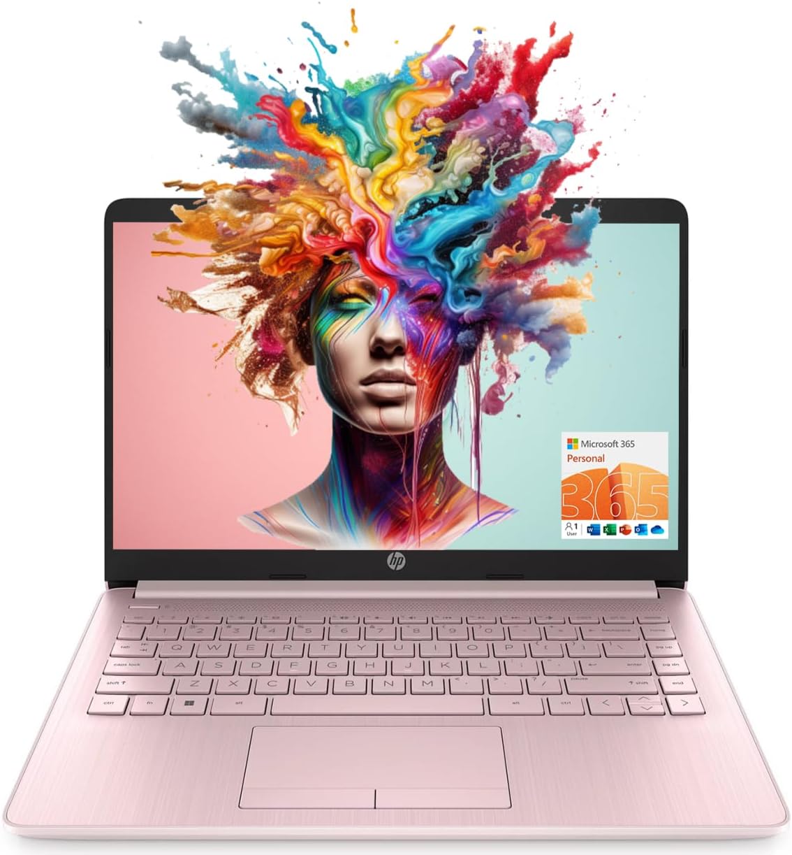 HP Portable Laptop (Include 1 Year Microsoft 365), 14'' HD Display, 8GB RAM, 64GB eMMC, Intel Quad-Core N4120, Student and Business, Webcam, HDMI, Wi-Fi, RJ-45, Windows 11 Home, Pink