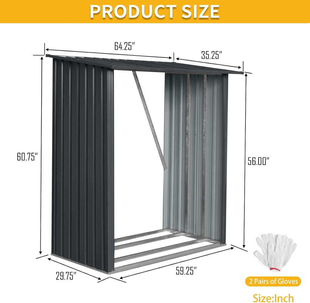 Outdoor Steel Firewood Rack, 3ft x 5ft Weather Resistant Open Wood Shed with Sloped Roof for Firewood, Pellet, or Lumber Storage, Black