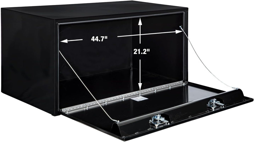 Buyers Products 1704310 Black Steel Underbody Truck Tool Box – 24 x 24 x 48 Inch - Truck Bed & Underbelly RV Storage Box, Locking T-Latch, Weather-Resistant, Heavy-Duty Flatbed Job Box, Made in USA