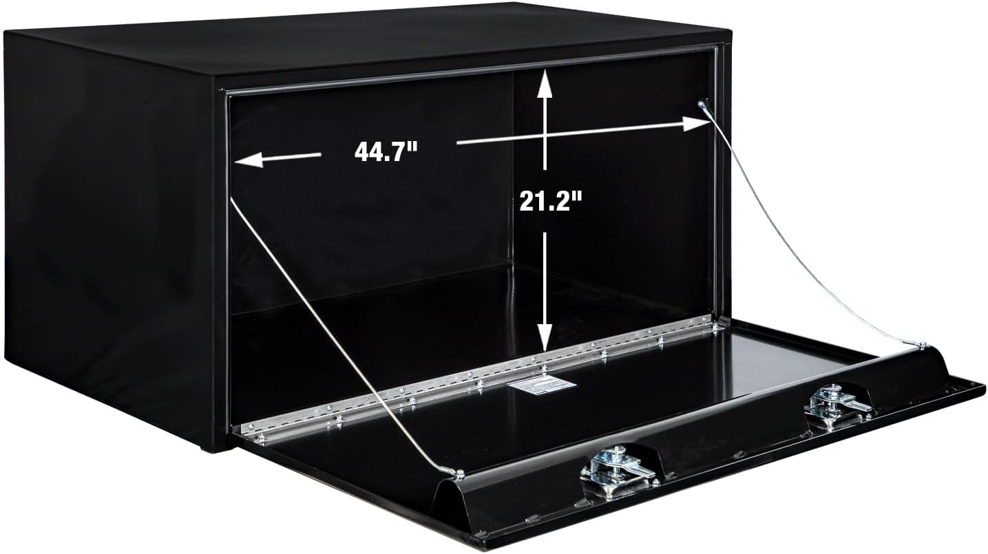 Buyers Products 1704310 Black Steel Underbody Truck Tool Box – 24 x 24 x 48 Inch - Truck Bed & Underbelly RV Storage Box, Locking T-Latch, Weather-Resistant, Heavy-Duty Flatbed Job Box, Made in USA