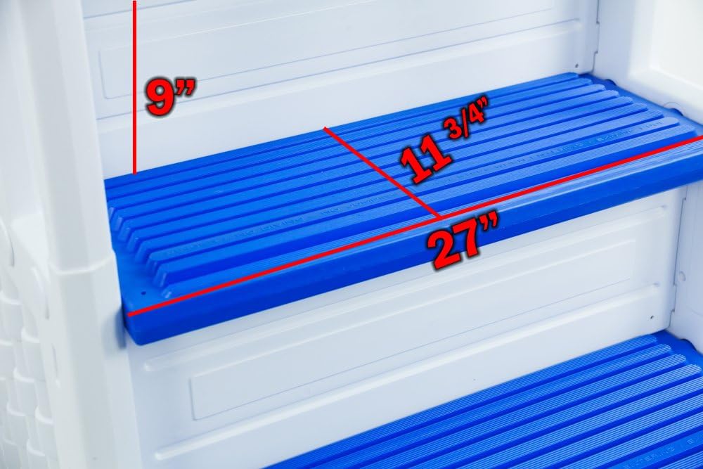 Aqua Select Everest in Pool Steps | White with Blue Steps | for Above Ground Swimming Pools | Mount to Decks 48 to 54 Inches | Safety Stairs Capacity Up to 350 Pounds