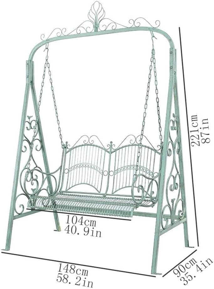 Heavy-Duty Outdoor Benchs Garden Balcony Patio Decorative Outdoor Rustic Vintage Iron Swing Chair for Hanging Double Rocking Slatted Seat for Park, Yard & Porch