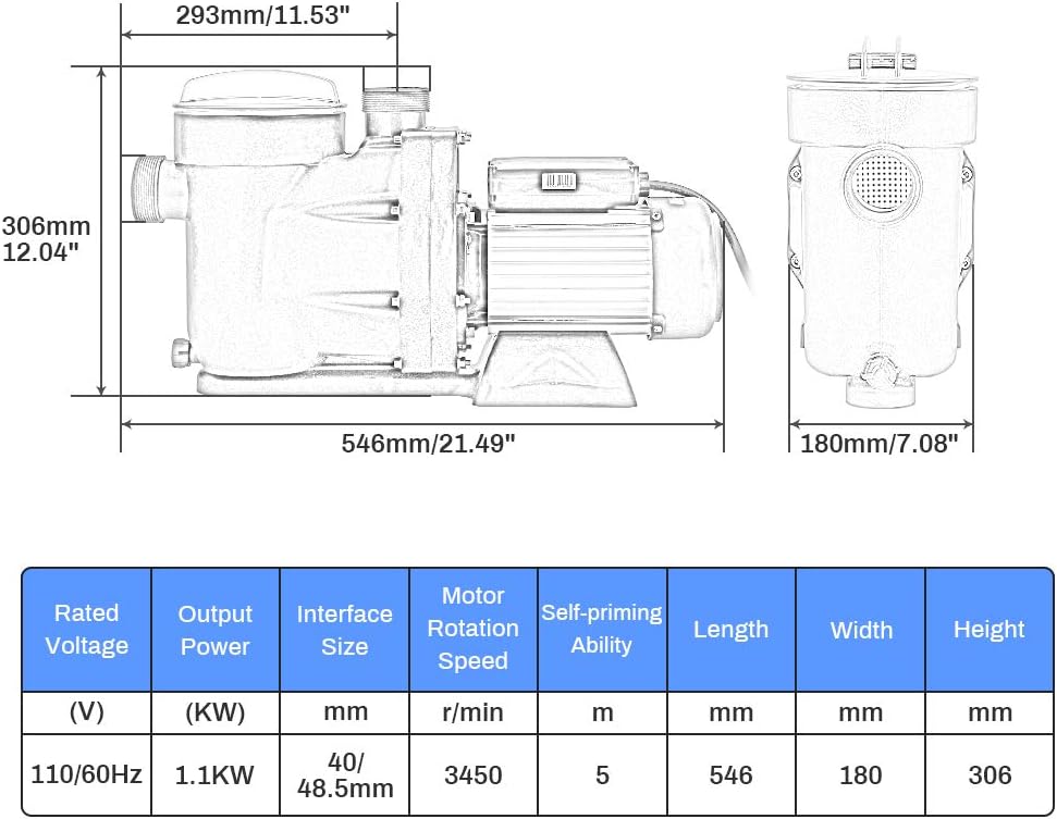 Anbull 1.5HP Swimming Pool Pump, 7140GPH In/Above Ground Pool Pump with 59.05'' Electric Cord, High Efficiency and Low Noise, Apply to Water Circulation in Filtration System (110-120V/60HZ)