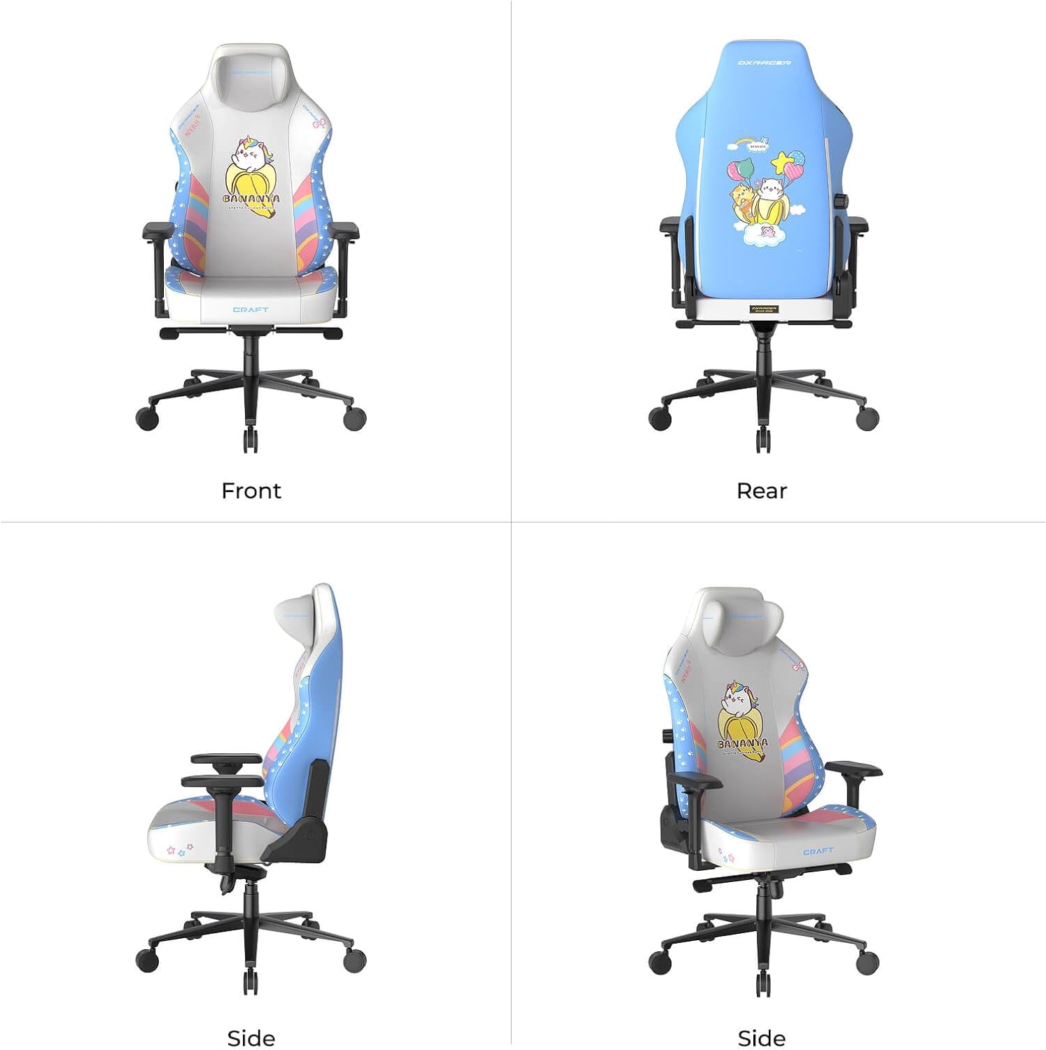 DXRacer Craft L Video Gaming Chair for Adults, Ergonomic Office Reclining Computer Chair with Magnetic Head Pillow and Lumbar Support, Racing Style Height Adjustable (EPU Leatherette, Bananya Cat)