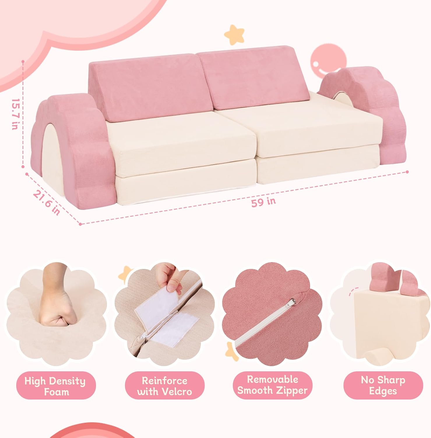 LOAOL Kids Couch 10PCS, Modular Kids Play Couch, Multifunctional Foam Toddler Sofa, Imaginative Convertible Play Sofa for Playroom(Medium Size)