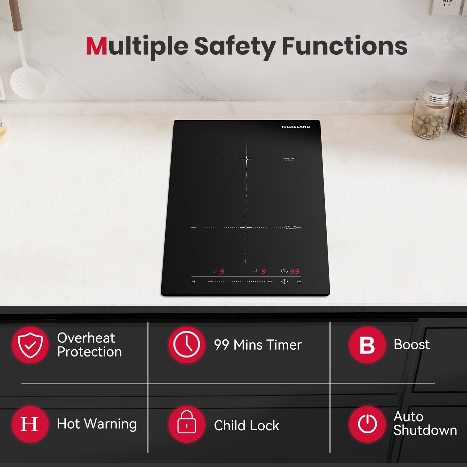 GASLAND 12 Inch Induction Cooktop 2 Burner, 3500W Built-in Induction Stovetop with Booster and Timer, 240V Electric Stove, 9 Power Levels, Slide Touch Control, Child Safety Lock