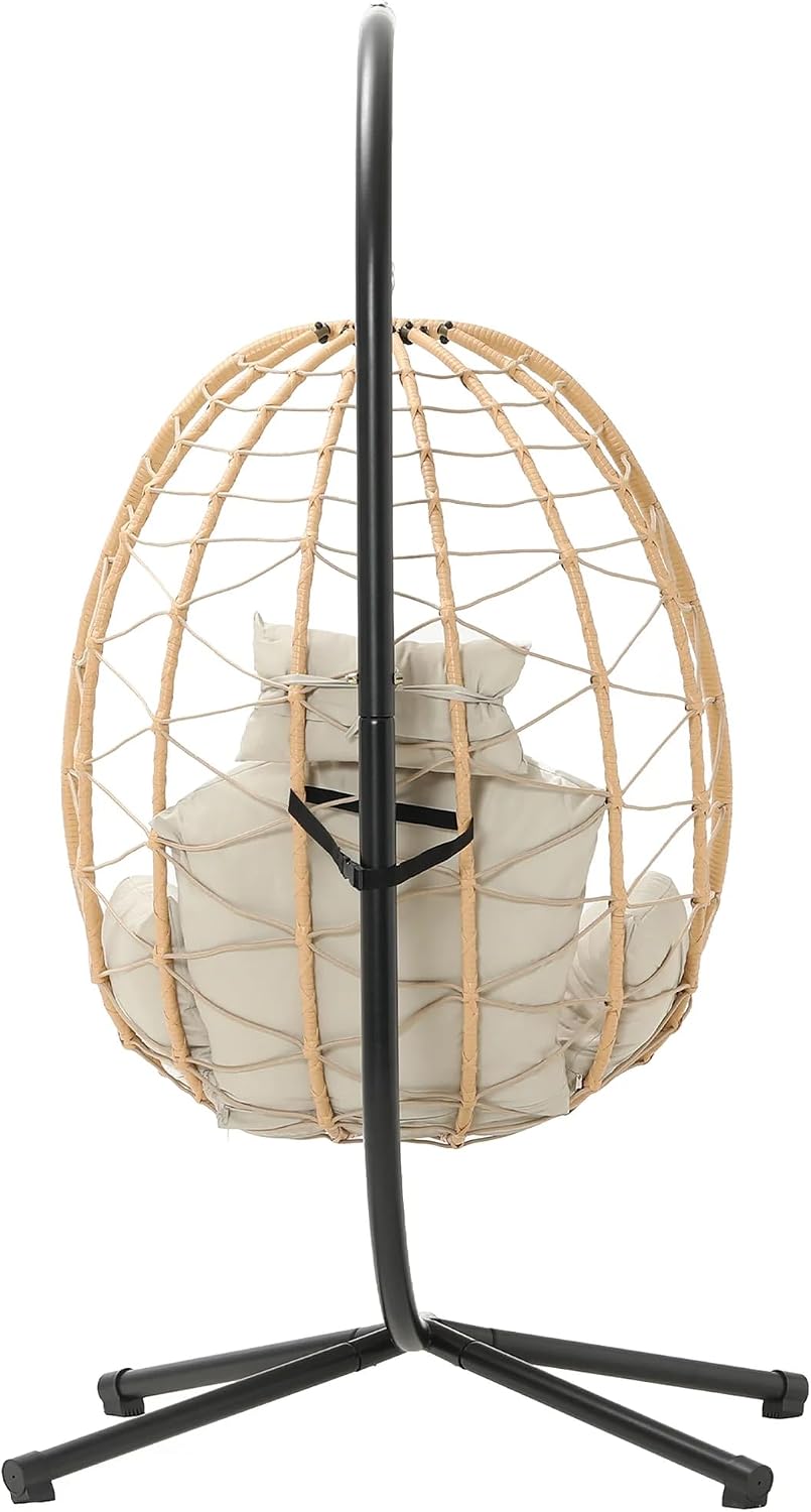 LEX CRAFT Egg Chair with Stand, Swing Chair Hanging Chair Nest Basket, UV Resistant Removable & Washable Cushions,350LBS Capacity for Bedroom, Balcony, Garden（YE-BE