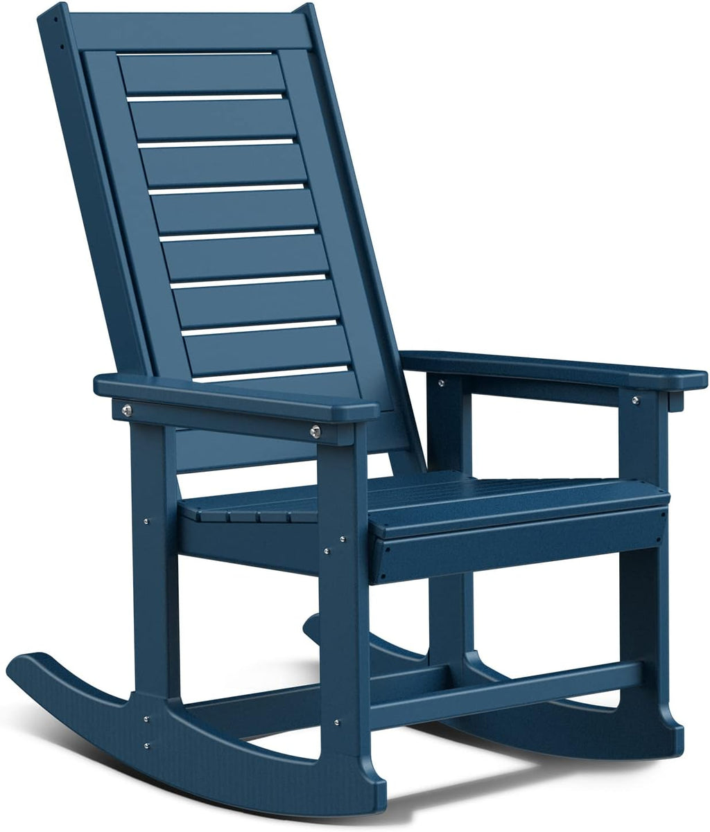 BRIOPAWS Rocking Chair Outdoor | Porch Rocker | HDPE Plastic | Blue | Oversized | Patio Rockers Chairs | High Back | for Big Man | Weather Resistant | for Outside Deck Balcony Front Backyard