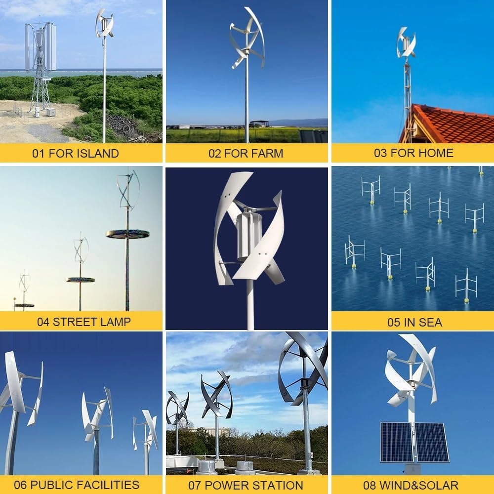 Wind Turbine Generator, 3000W 24V 48V Vertical Wind Turbine Generator for Home Free Energy Wind Power Windmill Permanent Maglev with MPPT Controller for Boats, Gazebos, Chalets, or Mobile Homes(With C