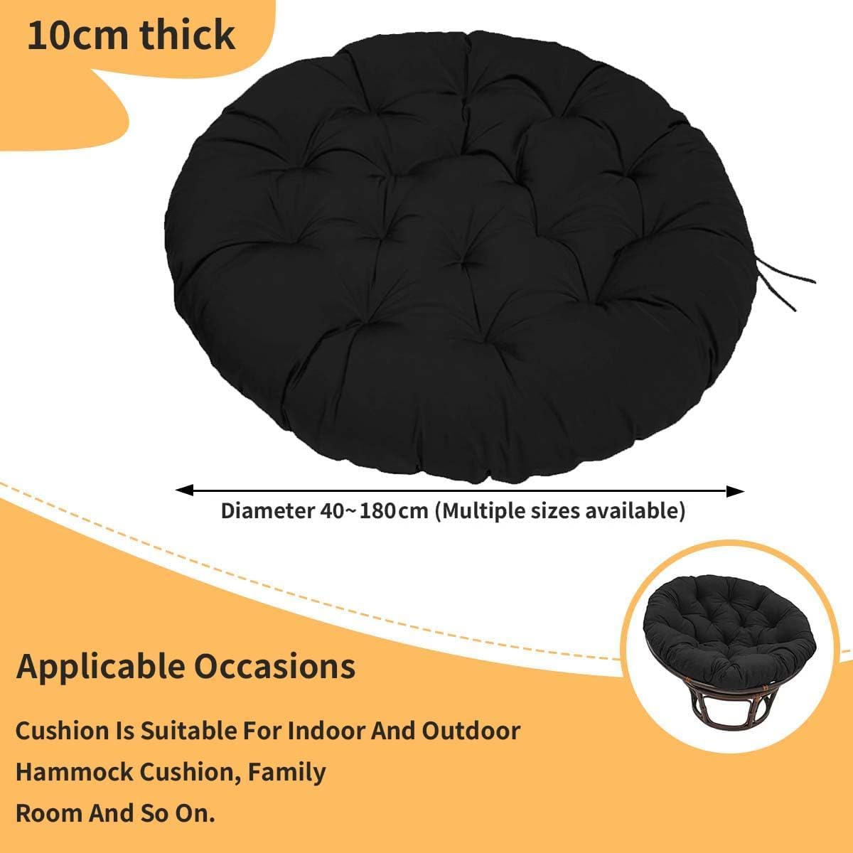 Large Round Chair Cushion, Thick Outdoor Rocking Chair Cushion, Rattan Hanging Basket Cushion, for Indoor Outdoor Chair Garden Egg Nest Replacement Pad Grey 150cm
