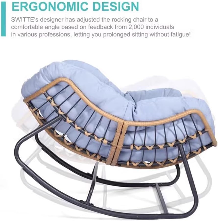 Etlegor Outdoor Patio Rocking Chair, Indoor Reading Chair with Cushion Rattan Wicker Lounge Chair for Living Room Front Porch Garden Balcony Lawn(Dark Grey)