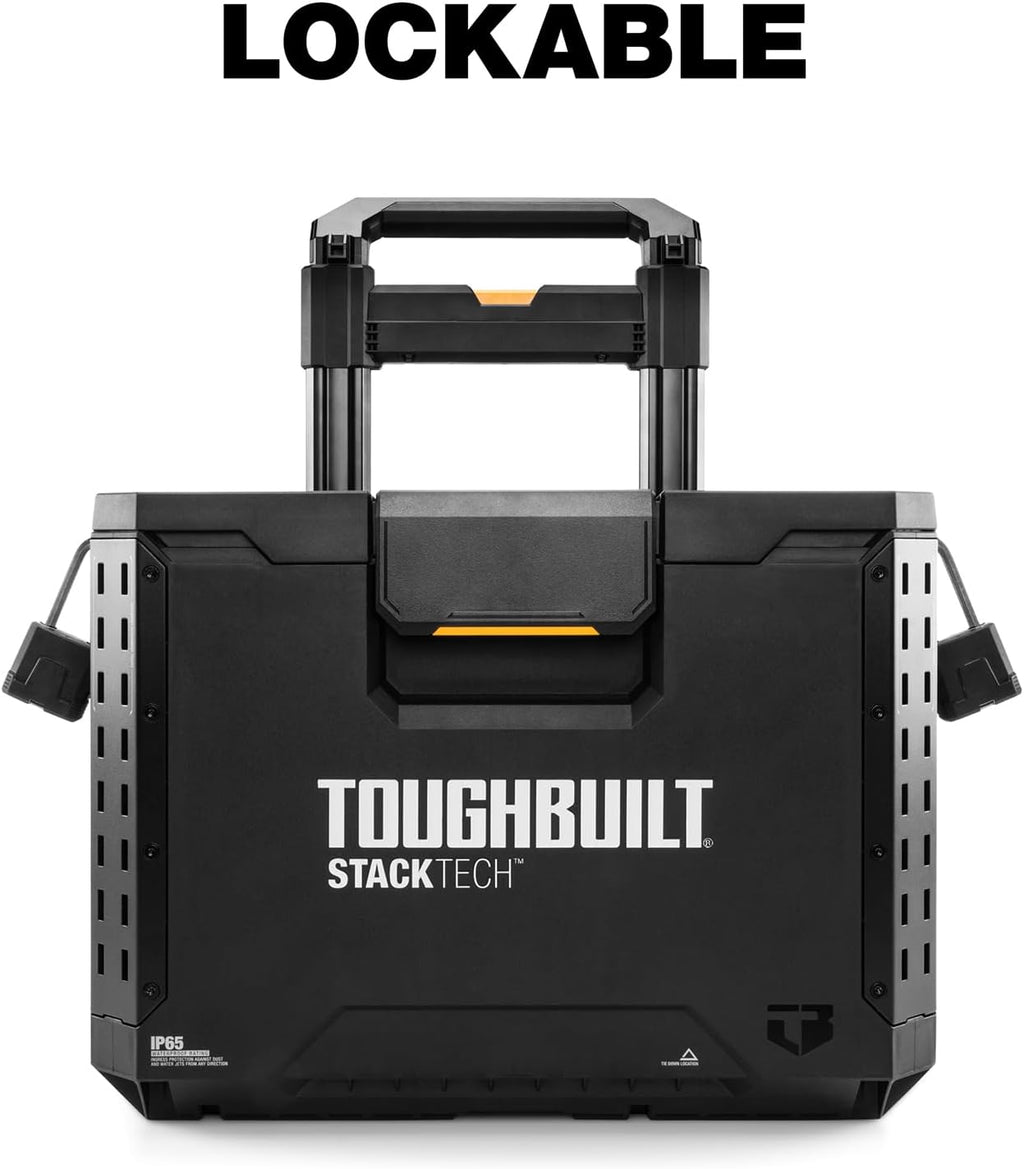ToughBuilt StackTech Rolling Tool Box, Heavy-Duty Portable Tools Organizer, 250 lb Capacity - Stackable and Waterproof Toolbox Storage System with Lockable Lid and 9-Inch All-Terrain Wheels