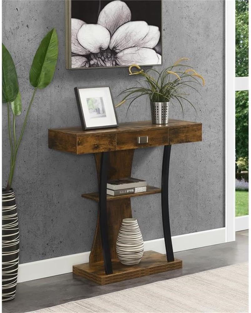 Convenience Concepts Newport Harri Console Table 36' - Modern Sofa Table with Storage Shelves, One Drawer Narrow Entryway Hall Table for Living Room, Barnwood/Black