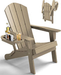 FOOWIN Folding Adirondack Chair, HDPE Adirondack Chairs with Cup Holder, Weather Resistant Plastic Fire Pit Chairs for Outdoor, Patio, Lawn, Garden, Backyard, Deck, Brown