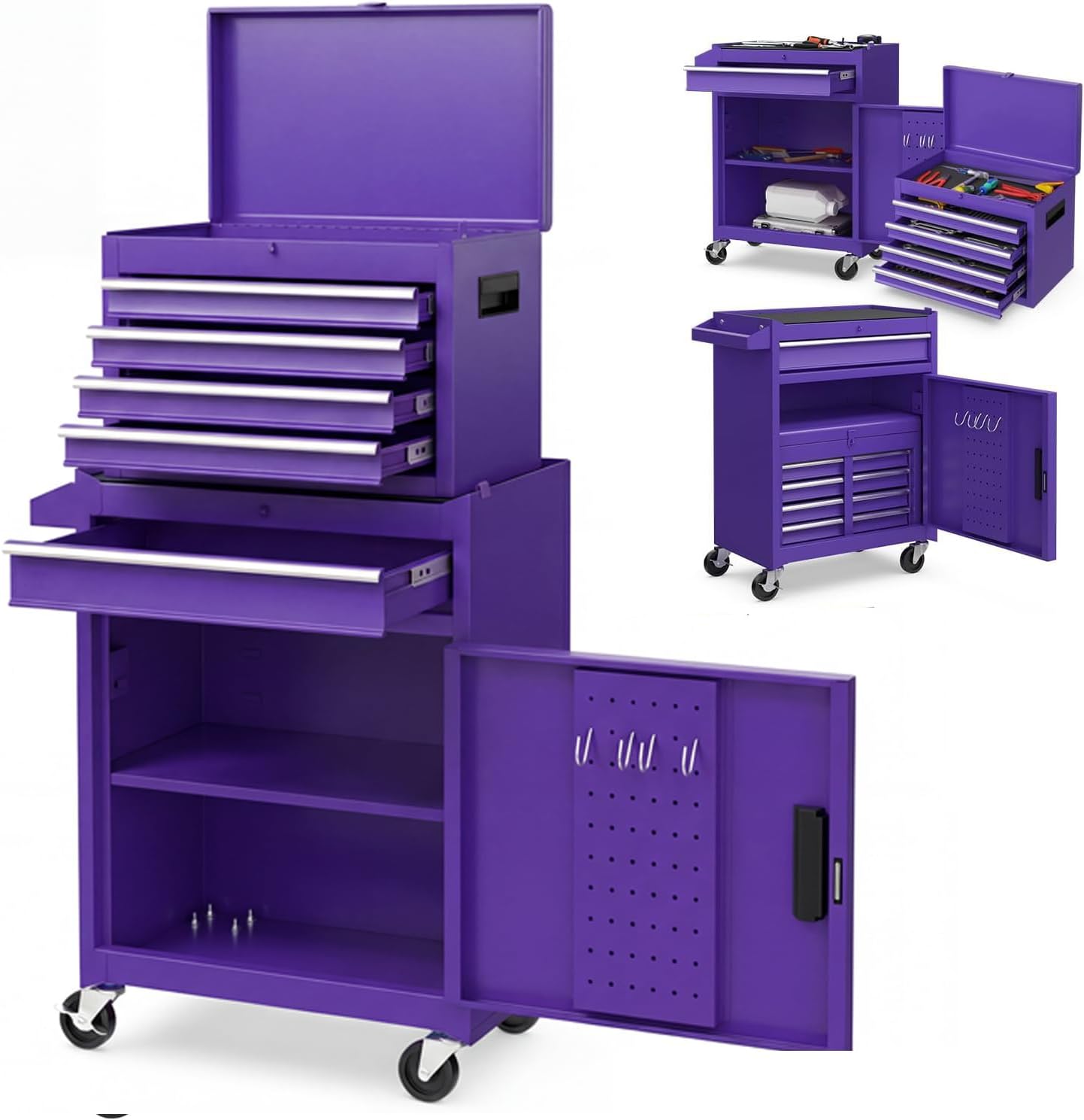 Goplus Rolling Tool Chest, 5-Drawer Tool Box Organizer w/Lockable Wheels & Sliding Drawers & Detachable Top & Adjustable Shelf, Tool Storage Cabinet for Garage Workshop