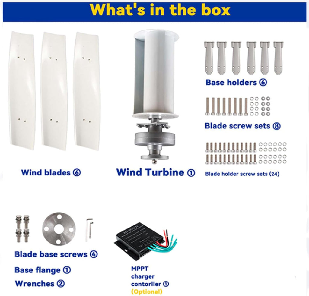 Wind Turbine Generator,3000W 12V24V 48V 220V W/Controller Vertical 3 Blade Wind Power Turbine Generator Kit Suitable for Outdoor Garden Lighting