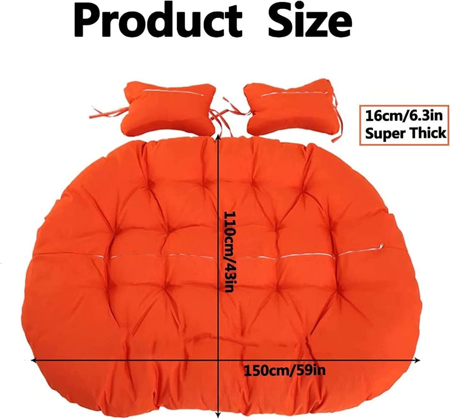 Replacement Double Egg Chair Cushion Outdoor Patio Wicker Loveseat Hanging Swing Egg Chairs for 2 Persons, Ideal for Patio, Backyard, Balcony - Hammock Swing Chair Cushion