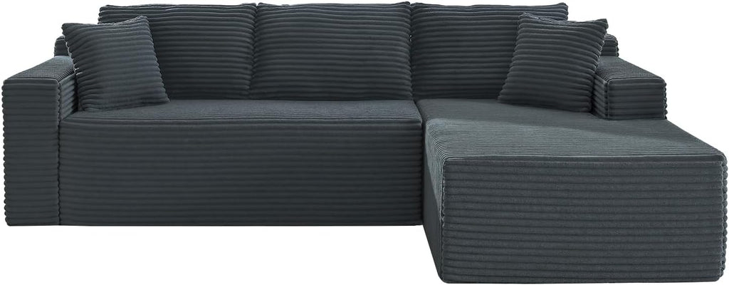 105 Inch Cloud Sectional Couch,Modern Modular Sectional Sofa with Deep Seat,Corduroy Boneless Couches with L-Shape Chaise for Living Room Bedroom,No Assembly Required (Dark Grey, Right Facing Chaise)