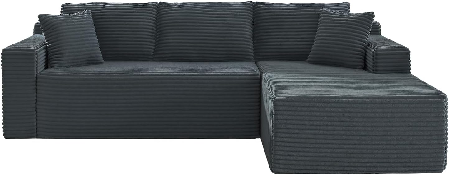 105 Inch Cloud Sectional Couch,Modern Modular Sectional Sofa with Deep Seat,Corduroy Boneless Couches with L-Shape Chaise for Living Room Bedroom,No Assembly Required (Dark Grey, Right Facing Chaise)