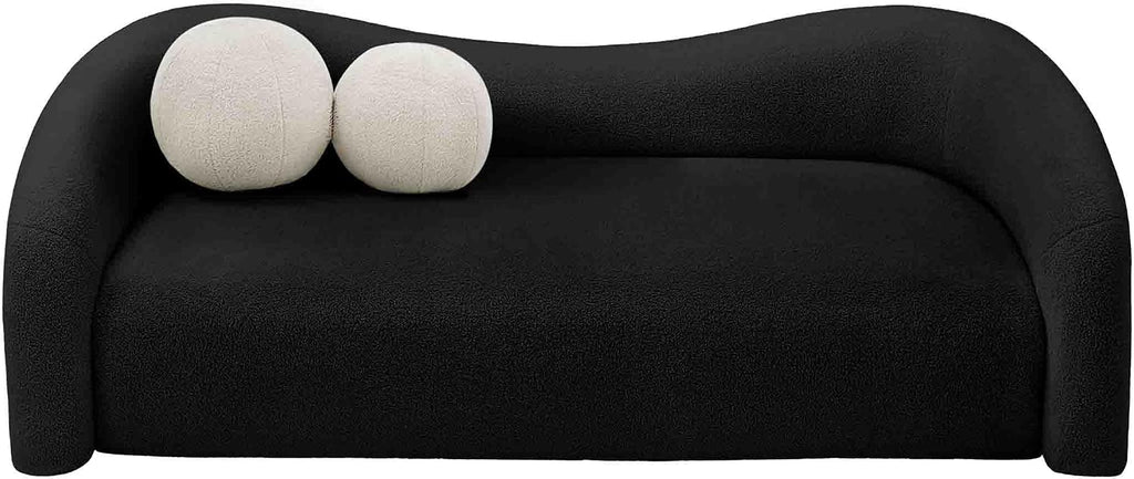 Meridian Furniture 186Black-S Kali Collection Modern | Contemporary Sofa with Soft Black Faux Shearling Teddy Fabric, Curved Back, 86' W x 33' D x 27' H, Black