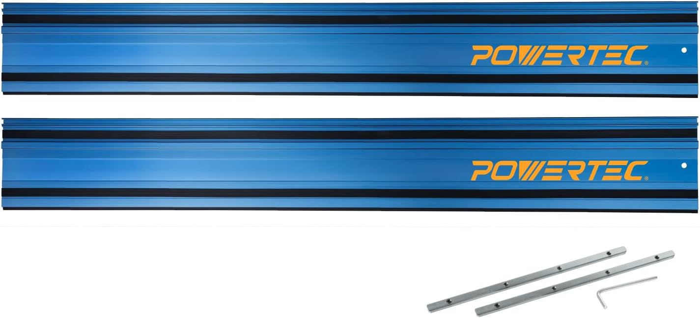 POWERTEC 72153 110' Track Saw Guide Rail Joining Set for Milwaukee Track Saws | Includes 2x55 Aluminum Guide Rails and (2) Guide Rail Connectors for Woodworking Projects