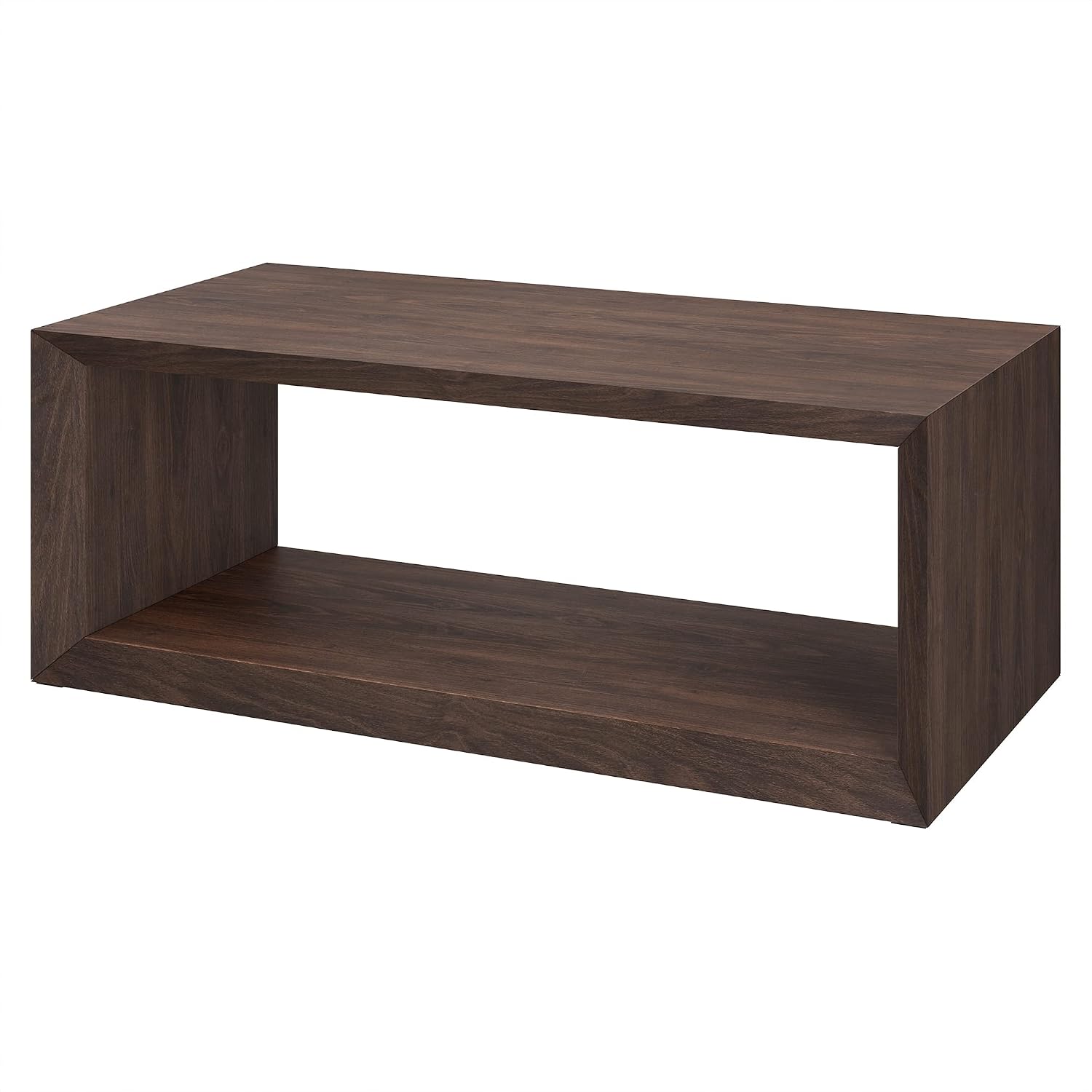 Henn&Hart 48' Rectangular Wood Coffee Table with Open Storage Shelf for Living Room, Family Room, or Office, Alder Brown