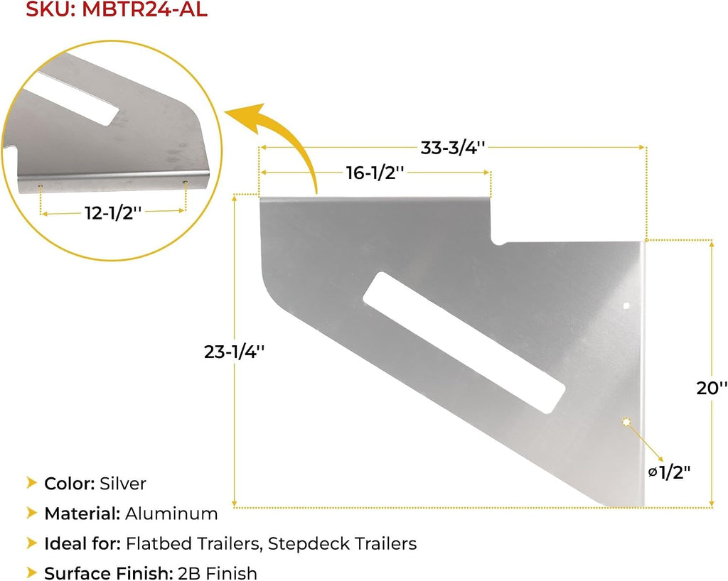 Mytee Products Aluminum Mounting Brackets for Flatbed and Stepdeck Trailer Toolbox - 24' x 24' Weld-on, Weather Resistant Underbody Truck Tool Box Mounting Kit - 1 Pair