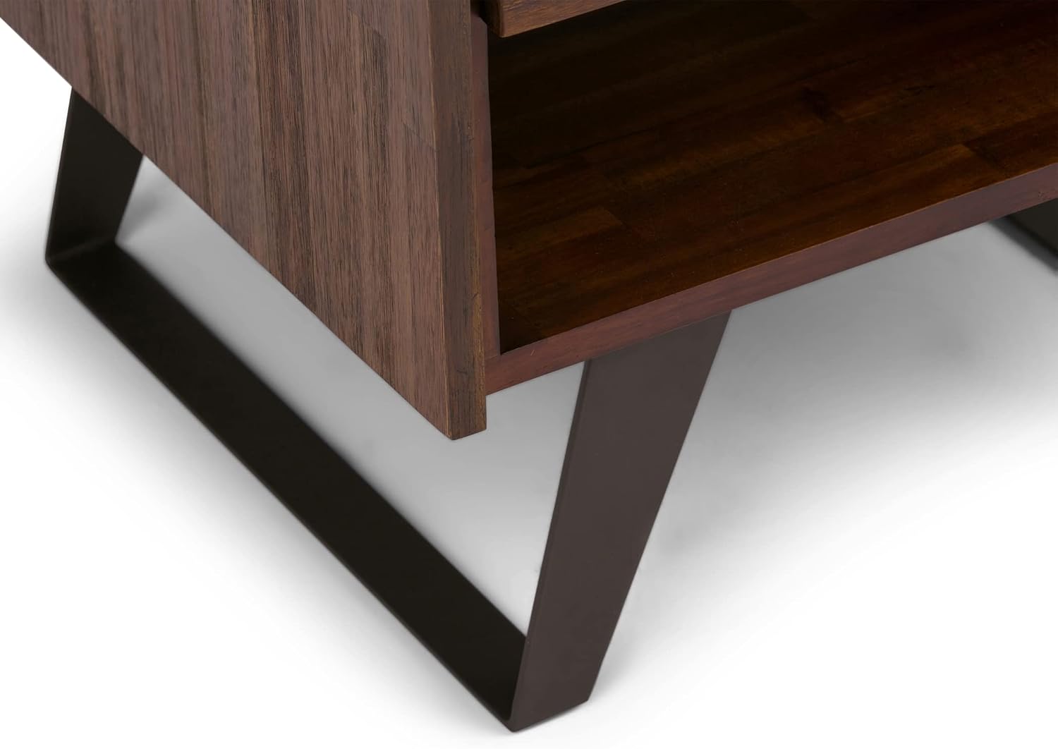 SIMPLIHOME Lowry End Table - 22 inch Wide Solid Acacia Wood Square Accent Table with Drawer and Open Shelf in Distressed Charcoal Brown, Modern Industrial Lamp Stand with Angled Legs for Living Room