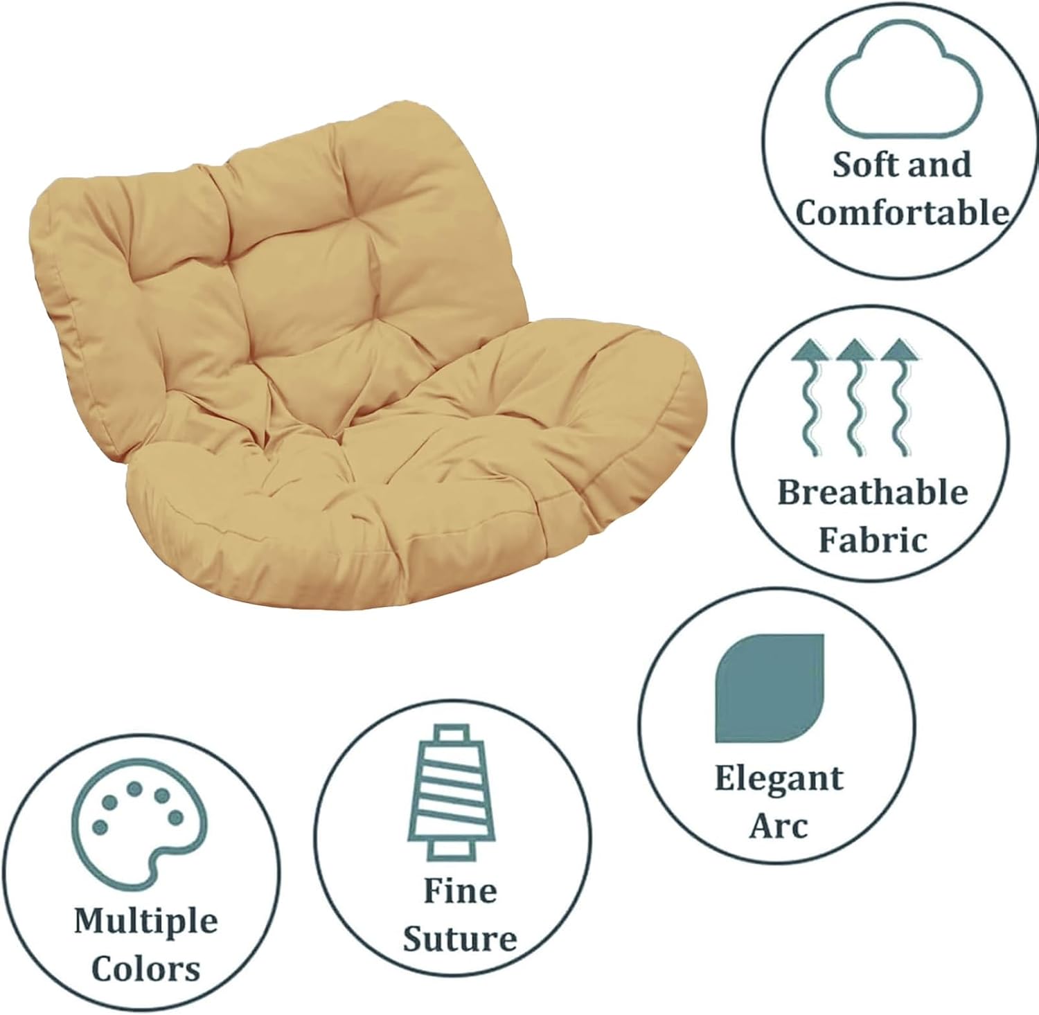 Patio Egg Rocking Chair Cushion, Royal Papasan Chair Cushion, Oversize Indoor Reading Chair Cushion for Living Room Front Porch Garden Balcony Lawn(Only Cushion)