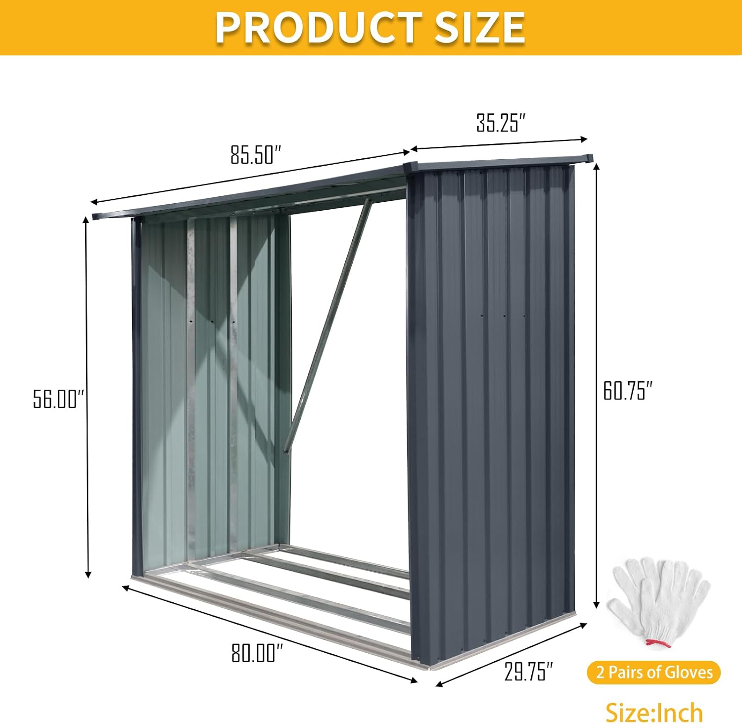 Outdoor Firewood Rack, 3ft x 7ft Garden Log Storage Shed, Firewood Rack Holder Outdoor in Galvanized Steel with Sloped Roof for Pellet,or Lumber Storage,Black